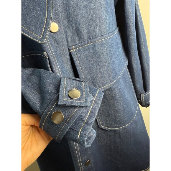 Psophia NWOT Denim Mini Dress Flower Brooch Size XS Luxury Designer Retro - Picture 10 of 13